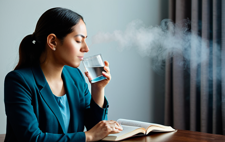 Vocal Rest & Hydration**

"A serene image of a professional singer in a quiet room, fully clothed in modest attire, holding a glass of water and a book. Soft lighting, calming colors. Background: a humidifier gently emitting steam. safe for work, appropriate content, perfect anatomy, natural pose, well-formed hands, proper finger count, professional, family-friendly, high quality."

**