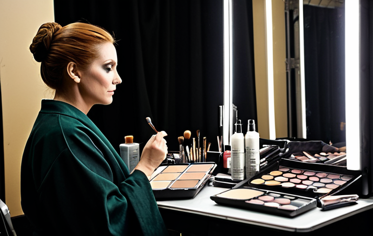 Backstage Beauty Prep**

"A professional makeup artist applying foundation to a fully clothed actress backstage at a Broadway theatre. The actress is wearing a modest dressing gown. Backstage is cluttered but organized, with makeup palettes, brushes, and costume pieces visible. Soft, diffused lighting. Safe for work, appropriate content, fully clothed, professional, perfect anatomy, correct proportions, well-formed hands, proper finger count, natural body proportions, high quality."

**