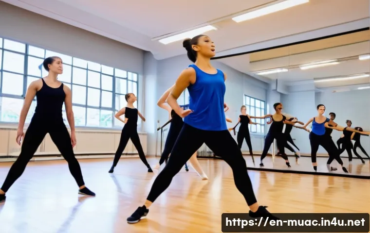 뮤지컬 배우의 시즌별 연습 스케줄 - A diverse group of musical theater performers rehearsing a high-energy ensemble dance number in a sp...