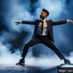 Home 21 뮤지컬 배우 연기 실습 노하우 - A dynamic stage scene featuring a young adult musical theater performer in stylish contemporary cost...