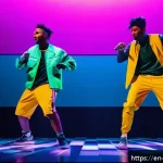 Home 20 뮤지컬 배우가 추천하는 필수 공연 - A dynamic contemporary musical stage scene featuring diverse actors in colorful, modern costumes inc...