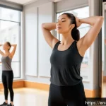 Home 23 뮤지컬 배우 보컬 트레이닝 가이드 - A professional musical theater singer practicing diaphragmatic breathing in a spacious rehearsal stu...