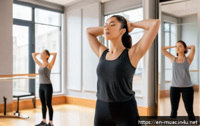 뮤지컬 배우 보컬 트레이닝 가이드 - A professional musical theater singer practicing diaphragmatic breathing in a spacious rehearsal stu...
